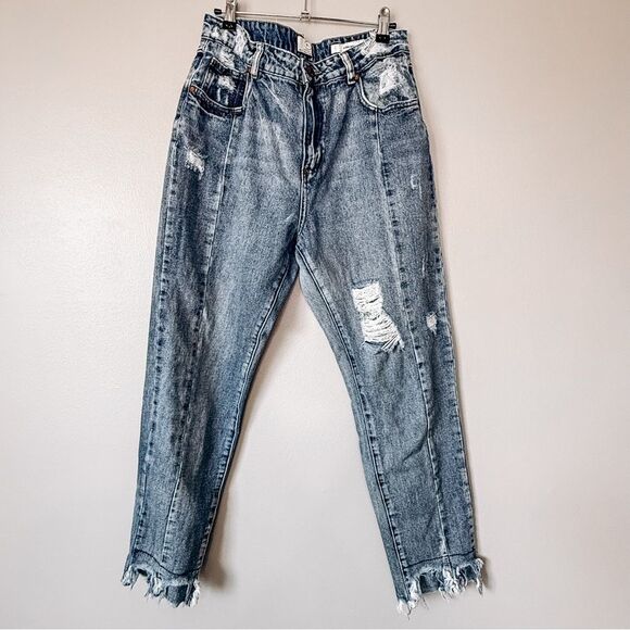 Cotton On High 90's Distressed Mid Wash Jeans Size 8 - Picture 2 of 6